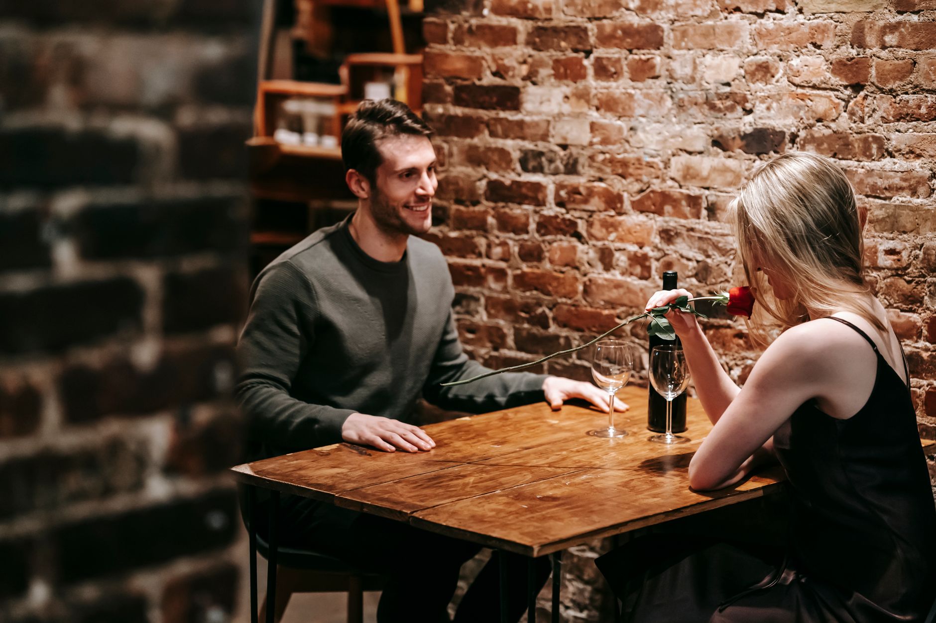 couple enjoying romantic date in restaurant